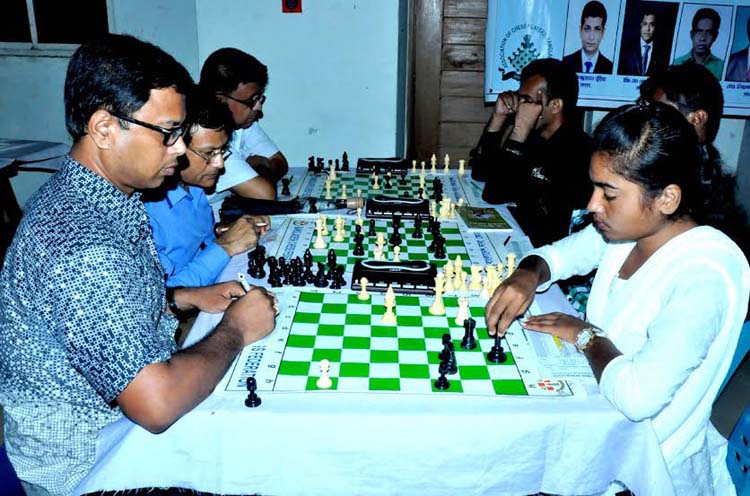 A scene from the six round matches of the Saif Powertec International Rating Chess Tournament at the National Sports Council Tower Auditorium Lounge on Wednesday.