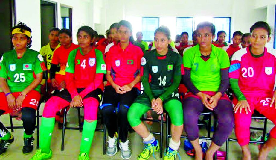 Members of Bangladesh National Women's Under-16 Football team during a theoretical class at the BFF House on Friday.