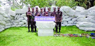 DINAJPUR: Border Guard Bangladesh seized huge smuggled Indian shoes worth Tk 1.50 cr from Ghashuria- Katia Border under Birampur Upazila in Dinajpur on Thursday.