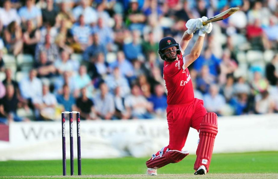 Karl Brown of Lancashire bats during the Natwest T20 Blast match between Worcestershire and Lancashire at New Road on Friday in Worcester, England.