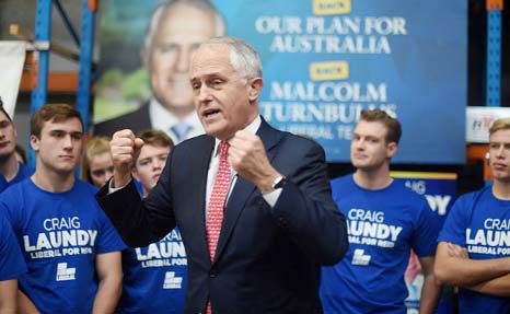 Australian Prime Minister Malcolm Turnbull speaking at an official function for the Liberal Party during the Australian general election in Sydney, Australia.