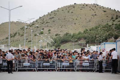 Refugees pictured at a refugee camp in Gaziantep on the Turkish-Syrian border.