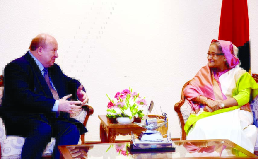 Newly appointed Russian Envoy to Bangladesh Mr. Alexander Ignoatov paid a courtesy call on Prime Minister Sheikh Hasina at the latter's office on Wednesday. BSS photo