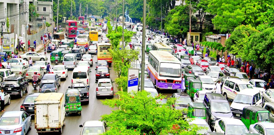 City witnessed traffic gridlock after nine days of Eid holidays. This photo was taken from cityâ€™s Kakrail area on Wednesday.