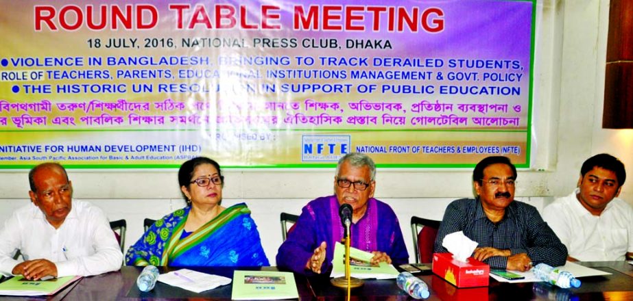 Former Adviser to the Caretaker Government Rasheda K Chowdhury, among others, at a discussion on 'Role of teachers, guardians and government to back youth from odd way' organised by different organisations at Jatiya Press Club on Monday.
