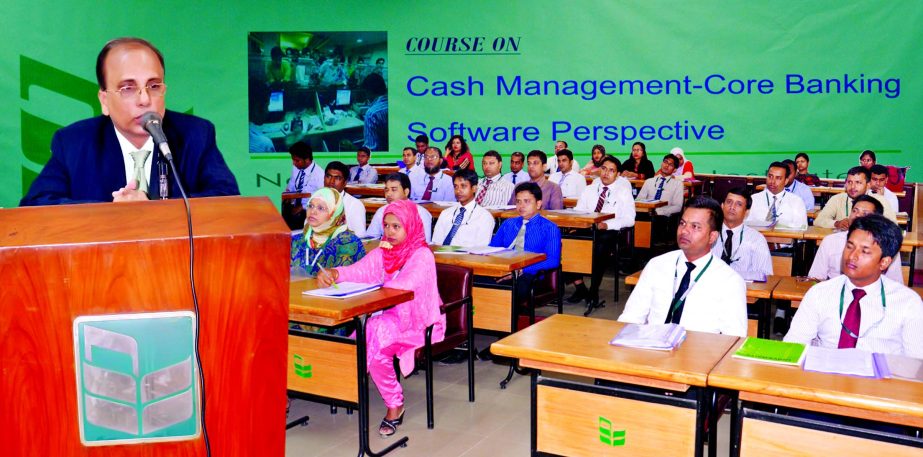 Abdus Sobhan Khan, DMD of National Bank Ltd, addressing at a training course on "Cash Management-Core Banking Software Perspective" (18th Batch) in the capital recently. Fazana Haque, Assistant Vice President of the bank was present.
