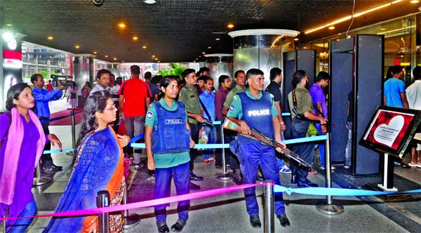 Adequate security measures were taken by the law enforcers around the city's Jamuna Future Park following the possible terror attack by unidentified miscreants on Tuesday.