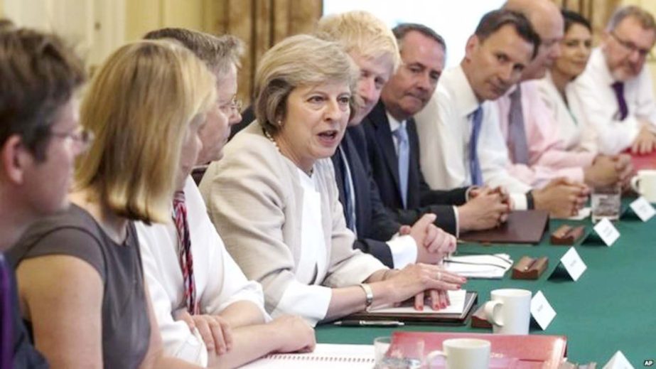 Britain's Prime Minister Theresa May addressing a party workers meeting in London.