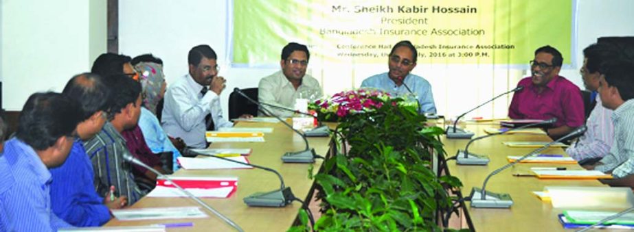 Sheikh Kabir Hossain, President, Bangladesh Insurance Association (BIA) addressing the participants of the 9th Basic Course on Life Insurance at BIA Conference Hall in the city on Wednesday. Among the participants, Nishith Kumar Sarker, Secretary General,