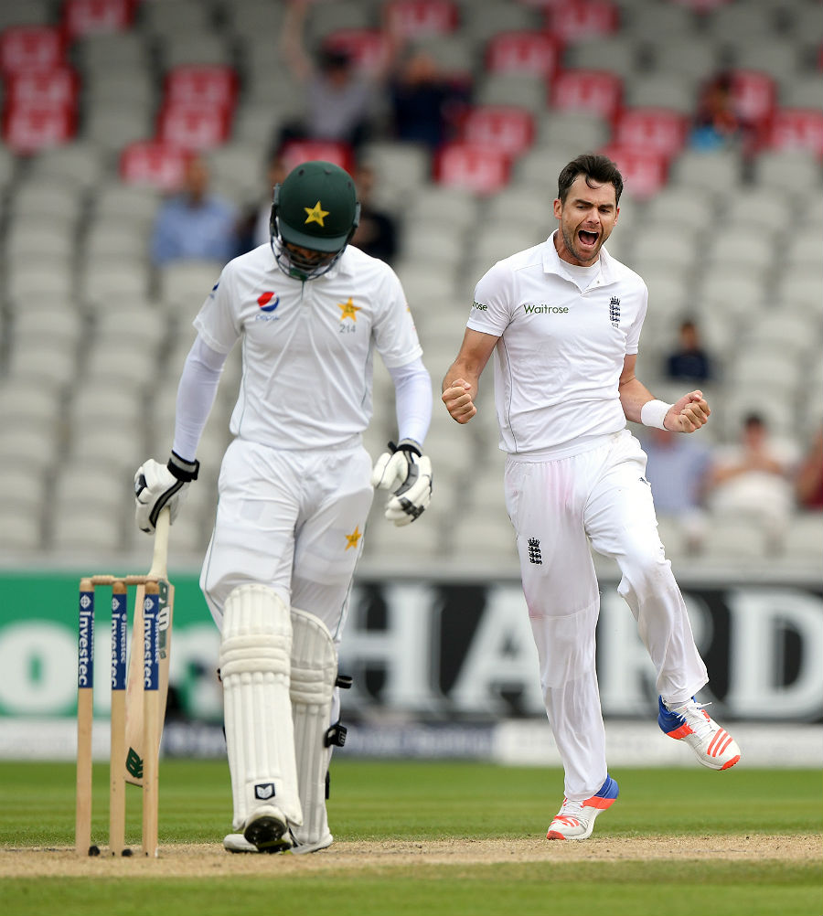 James Anderson dismissed Shan Masood on the third day morning of 2nd Investec Test between England and Pakistan at Old Trafford on Sunday.