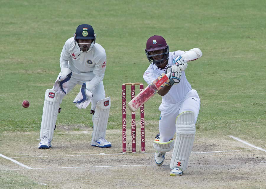 West Indies cricketer Kraigg Brathwaite bats during day three of the 1st cricket test match between West Indies and India at Sir Vivian Richards Stadium in St John's, Antigua on Saturday.