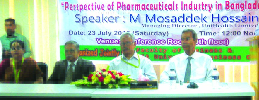 Business Club of ASA University Bangladesh (ASAUB) organized a discussion program titled "Perspective of Pharmaceuticals Industries in Bangladesh" recently at University premises. M. Mosaddek Hossain, Managing Director of Unihealth Ltd. was present as