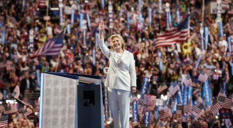 Hillary Clinton greeting party workers at the Democratic National Convention in Philadelphia on Thursday.