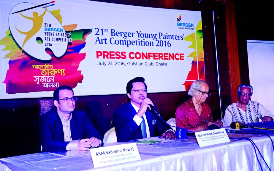 Berger Paints Bangladesh Ltd arranged a press conference on the occasion of its Art Competition- 2016. Mohsin Habib Chowdhury, Senior General Manager of the company speaking at a club in the city on Sunday.