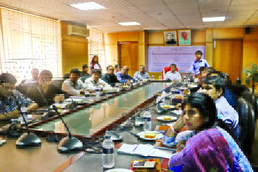 Participants at the view exchange meeting on 'Development of archaeological sites' organised by South Asia Tourism Infrastructure Development Project (Bangladesh Portion) at the seminar room of the Department of Archaeology in the city's Agargaon on Su