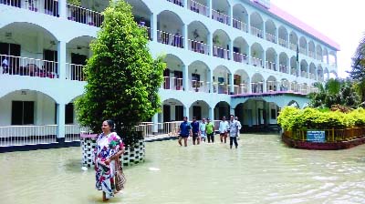 GAIBANDHA: Fulbari Upazila Parishad premise has been water-logged due to flood. This snap was taken on Sunday.