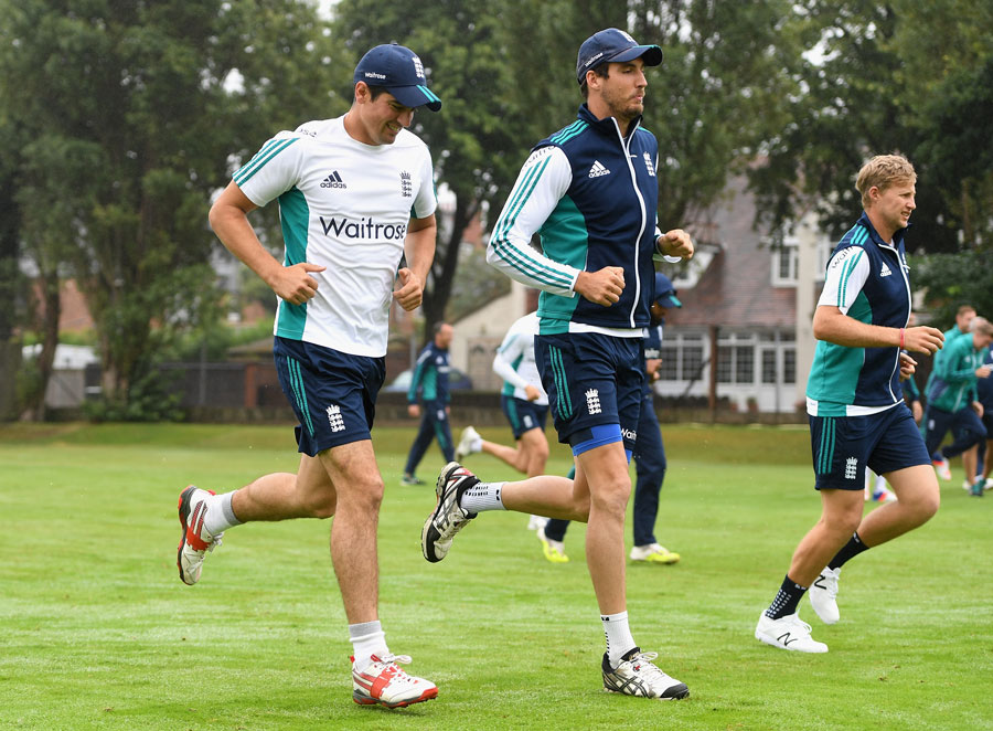 Alastair Cook during a practice with Steven Finn's ahead of the Test at Edgbaston on Tuesday.