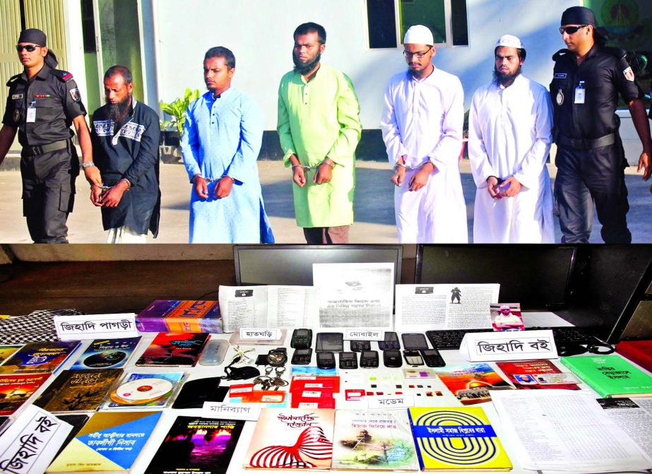 RAB-2 mobile team in a drive arrested five members of alleged militant outfit Al Ansar from the city's Hazaribagh area on Wednesday with huge jihadi books and training materials on Wednesday.