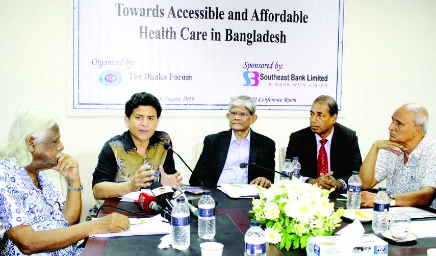 Former Adviser to the Caretaker Government Hossain Zillur Rahman speaking at a roundtable on 'Towards Accessible and Affordable Health Care in Bangladesh' organised by The Dhaka Forum at its office in the city's Banani on Saturday.