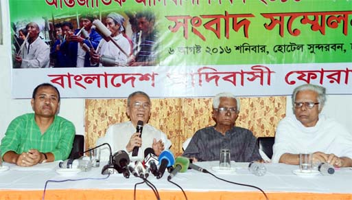 Marking the International Day of the World's Indigenous People Bangladesh Adibashi Forum organised a press conference at Hotel Sundarban on Saturday. Among others Adibashi Forum leader Santu Larma took part in the press conference.