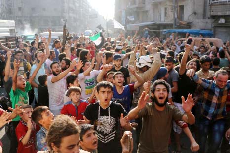 Celebrations after rebels said they have broken a three-week government siege on Aleppo .