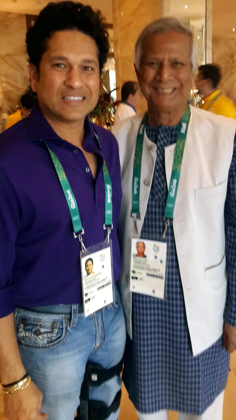 Professor Yunus met star cricketer Sachin Tendulkar in Rio on Sunday. Prof Yunus urged him to get involved in youth and invited him to upcoming India social business forum. Prof Yunus also told the player that his 100th century was played just across the