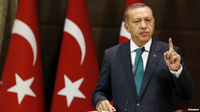 Turkish President Tayyip Erdogan speaking at a news conference in Ankara.