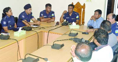 MYMENSINGH: Syed Nurul Islam, SP, Mymensingh speaking at a press briefing at Zilla Police Conference Room on Sunday.