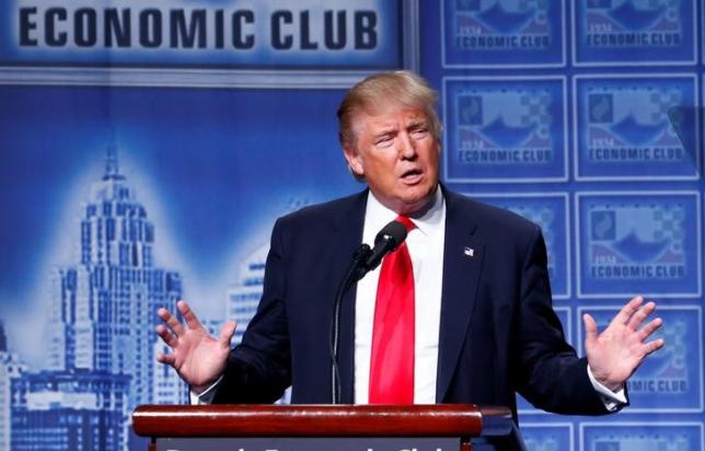 Republican U.S. presidential nominee Donald Trump speaks to the Detroit Economic Club at the Cobo Center in Detroit, Michigan August 8, 2016. ReutersEric Thayer