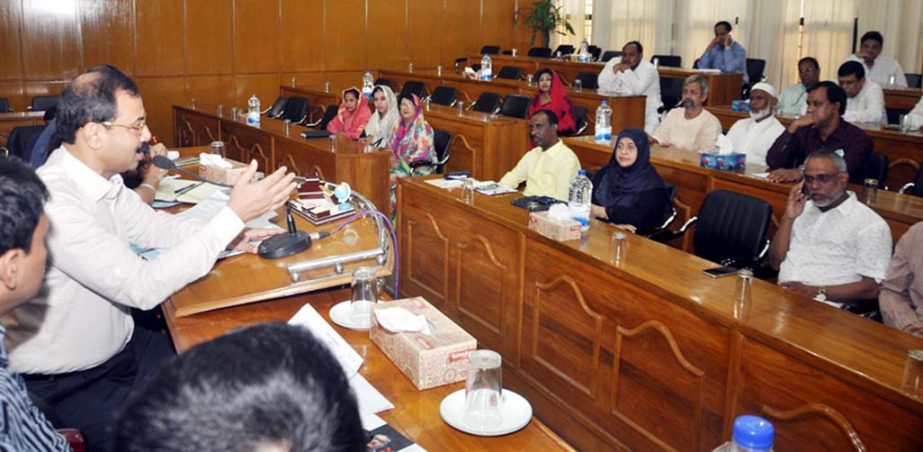 CCC Mayor AJM Nasir Uddin addressing a meeting of Ward Councillors and officials at CCC auditorium on Monday marking the 41st death anniversary of Bangabandhu Sheikh Mujibur Rahman and National Mourning Day on August 15.