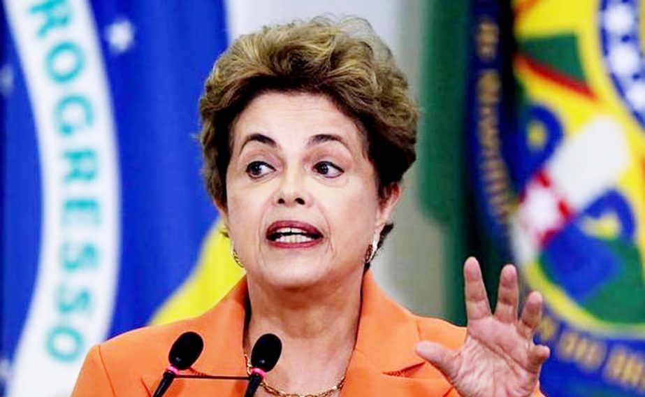 Suspended Brazilian President Dilma Rousseff attends a news conference with foreign media in Brasilia, Brazil.