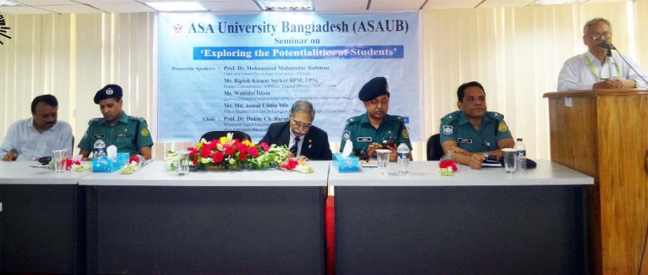 Prof Dr Dalem Ch Barman, Vice Chancellor of ASA University Bangladesh speaks at a seminar on students' potential at the University on Wednesday.