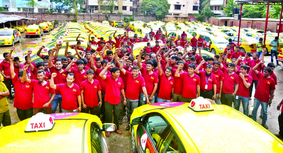 Drivers of taxi-cabs of Toma Company observed strike to meet its 8-point demands including implementation of all facilities under Labour Law. The snap was taken from the city's Tikatuli area on Wednesday.