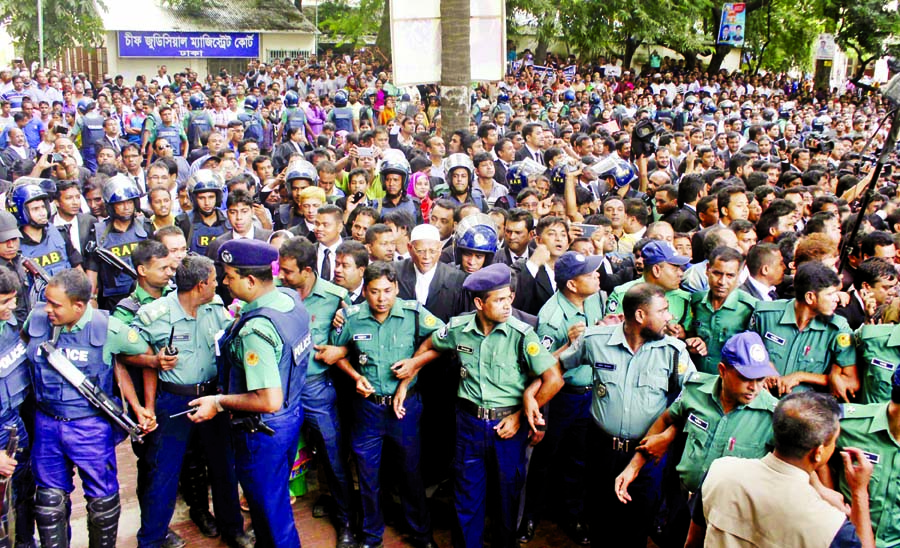 Law enforcers were deployed in front of Judge Court on Wednesday for security measures as BNP Chairperson Begum Khaleda Zia appeared before the court in a case filed against her.