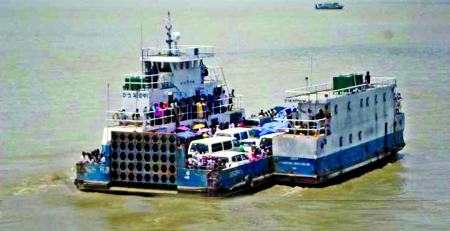 Ferries loaded with vehicles waiting outside Paturia terminal due to damage of landing station on Wednesday.