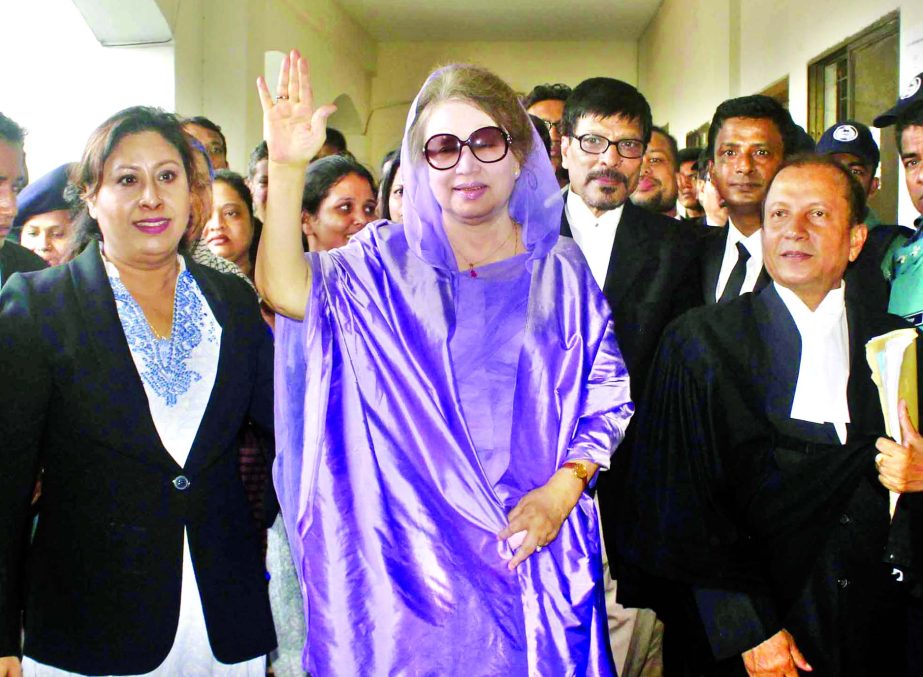 BNP Chairperson Begum Khaleda Zia appeared before the CMM Court and Judge Court for hearing in ten cases on Wednesday.