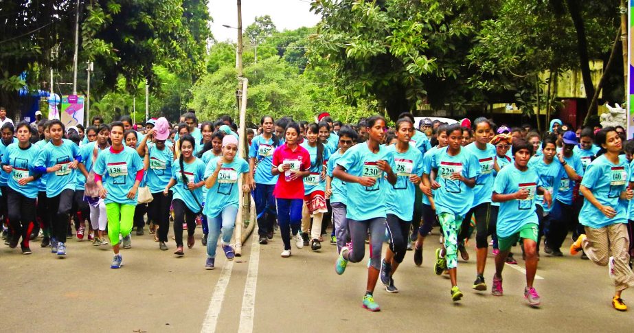 A scene from the Dhaka Women's Marathon held in the city street on Friday.