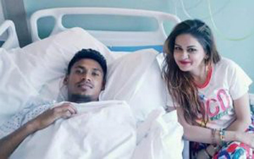 Mustafizur Rahman lays in the bed of the Bupa Cromwell Hospital in London on Saturday.