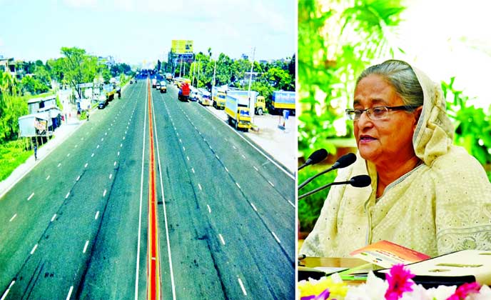 Prime Minister Sheikh Hasina inaugurated the country's 8-lane highway from Jatrabari to Kanchpur through a video-conferencing from the Ganobhaban on Saturday.