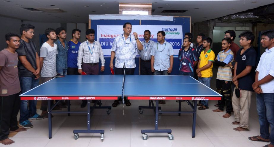 Hamidul Haque Khan, Treasurer, Daffodil International University inaugurating the DIU Inter Department Indoor Games Tournament -2016 as the chief guest on Sunday.