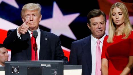 Donald Trump with Paul Manafort and Mr Trump's daughter Ivanka at the Republican National Convention.