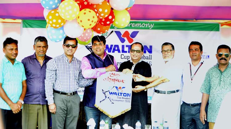 State Minister for Youth and Sports Biren Sikder inaugurating the 1st Walton Cup Baseball Competition by releasing the balloons as the chief guest at the Paltan Maidan on Tuesday.