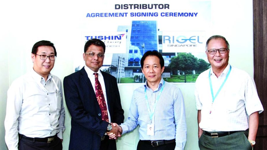 A Distributor Agreement was signed between Tushin-Bangladesh and Regel- Singapore in the city recently. COO Loh Hung Chee, MD Christopher Ng and Country Manager William Tan of Rigel and MD of Tushin A.H Biswas were present on the signing program. Rigel is