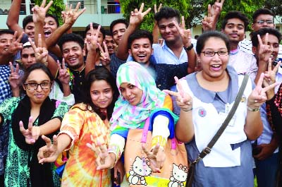 BOGRA: Jubilant students of Bogra Cantonment Public School and College rejoicing after HSC result yesterday.