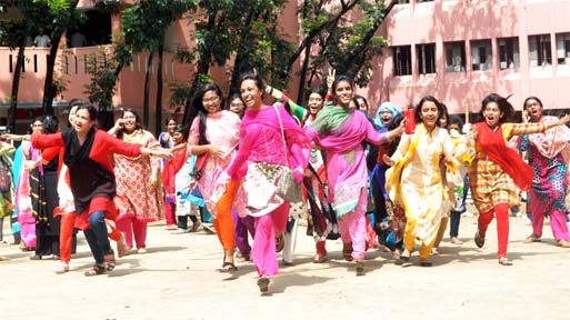 Students of Motijheel Ideal School and College rejoicing over their success in HSC examinations.