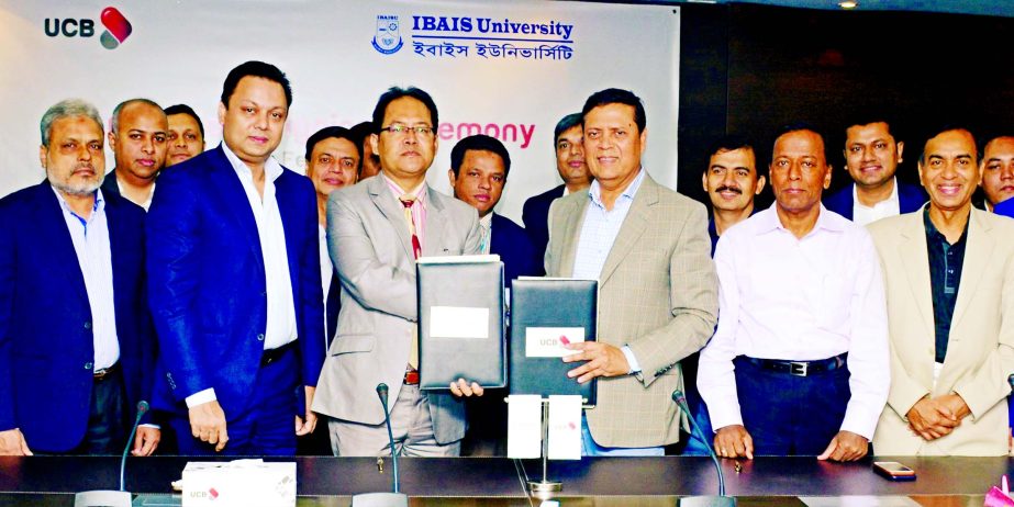 United Commercial Bank Limited (UCBL) and IBAIS University sign a deal in the city recently. Showkat Aziz Russell, Chairman Board of Trustees of IBAIS University, Chairman of Executive Committee of UCBL, Md. Jahangir Alam Khan, Chairman of Risk Management
