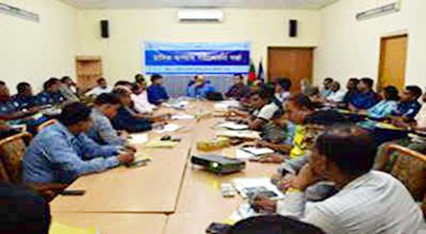 Police Super of Chittagong district police Nure Alam Mina speaking at a monthly crime meeting with district police at its conference hall on Friday.