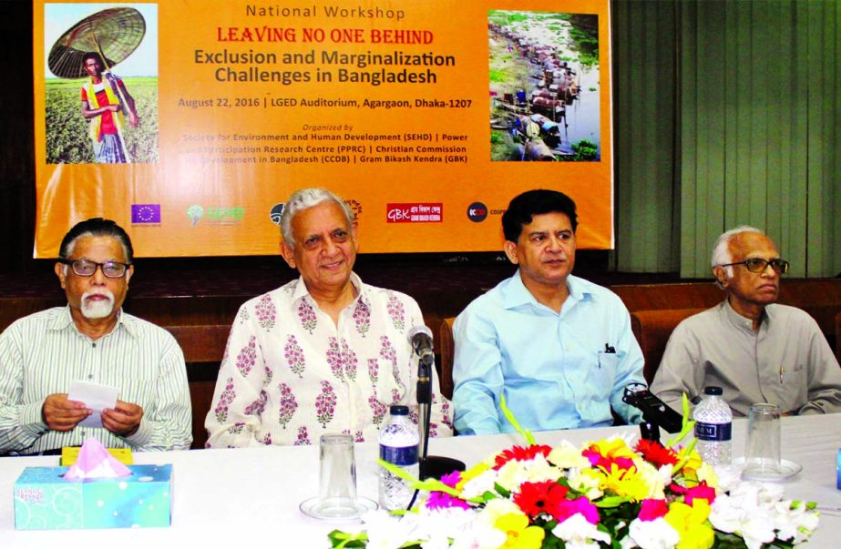 Prime Minister's International Affairs Adviser Dr Gowher Rizvi, among others, at a workshop on â€˜Leaving No One Behind Exclusion and Marginalization Challenges in Bangladesh' in LGED Auditorium in the city's Agargaon on Monday.