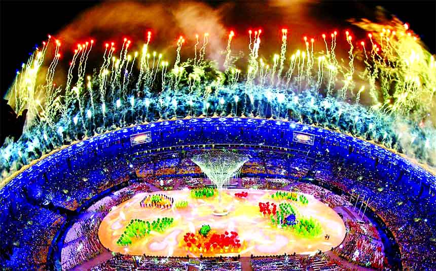 Beset by economic problems, political unrest, health fears and security worries, the games ended like they began, to a half empty house - but those that were there were given a visual treat.