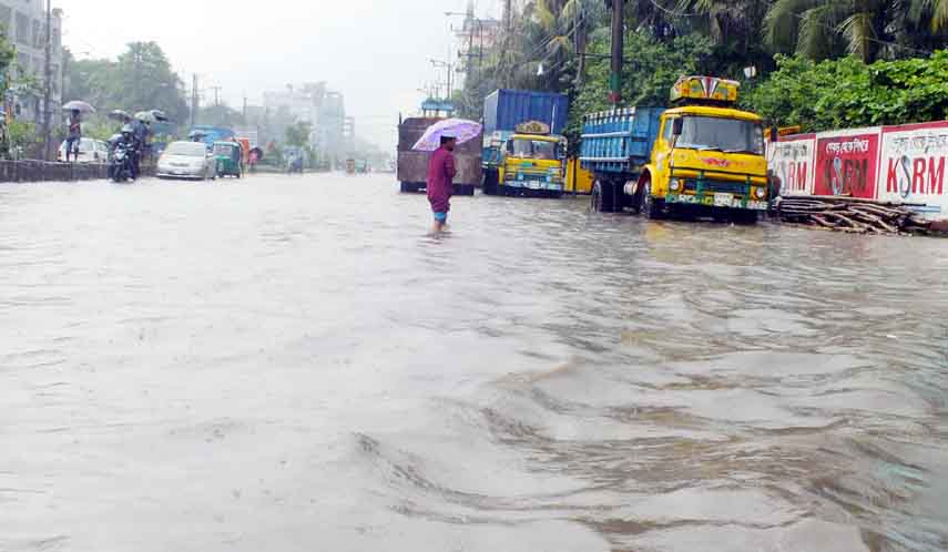 Dhaka- Chittagong Highway has been inundated due to heavy rainfall. This picture was taken from Noabazar area on Sunday.